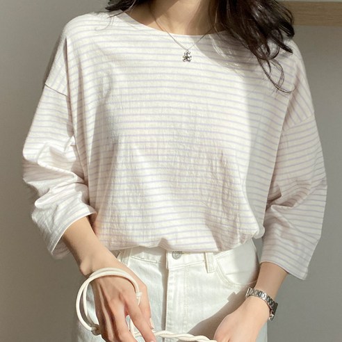 아모르데이 여성용 니드 단가라 스트라이프 데일리 티셔츠