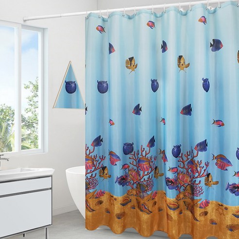 마켓에이 패턴 방수 욕실 샤워커튼 바닷속 80 x 200 cm, 1개