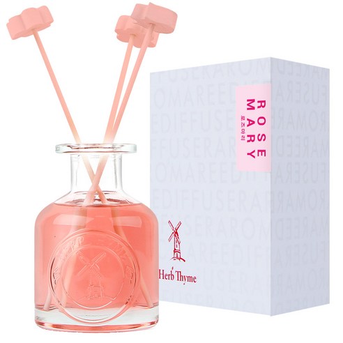 허브타임 NEW 실내용 디퓨저 130ml + 플라워 석고 랜덤발송 4p + 섬유스틱 5p 선물세트, 로즈마리, 1세트