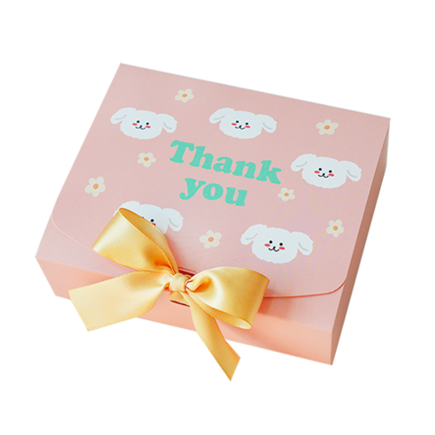 도나앤데코 직사각 선물 포장 상자 중 5p + 리본 5p, 멍멍이 핑크, 1세트