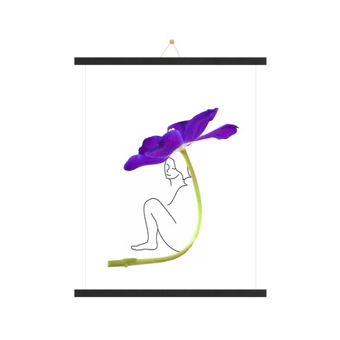우드 족자 + 꽃과 여인 E 포스터 + 꼭꼬핀 세트, 블랙