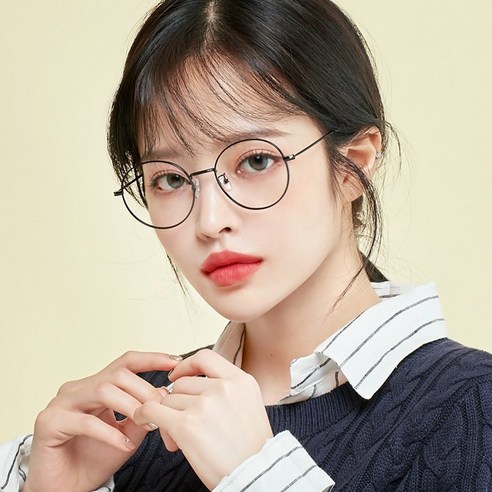 멜라크메 동글이 원형 자외선 차단 블루라이트 렌즈 + 안경테 세트