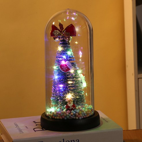 쿼르디 미니 크리스마스 트리 LED 유리돔 장식품 무드등 D, 혼합색상