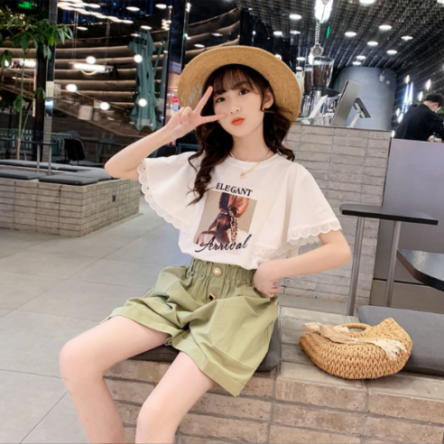 오렌지다몸 여아용 묶음머리 반팔티 반바지 세트