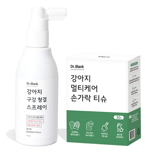 닥터블랭크 강아지 구강청결 뿌리는 치약 딸기향 + 멀티케어 손가락 칫솔티슈 30p 세트, 1세트