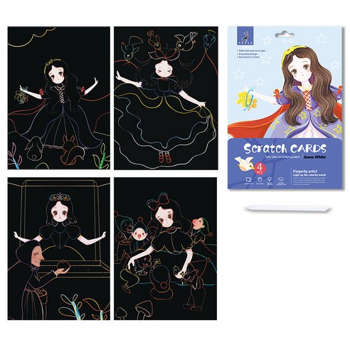 알로데 월루 스크래치 페이퍼 아트카드, TYPE01 백설공주, 1개