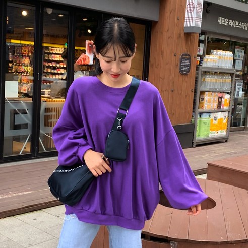 박시 무지 맨투맨 티셔츠 7651