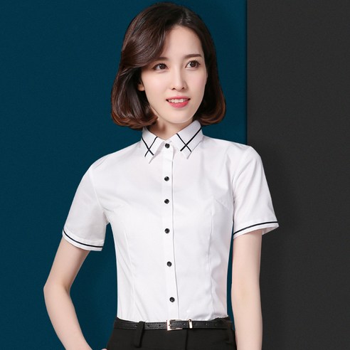 하이어리 여성용 슬림핏 라인카라 반팔 셔츠