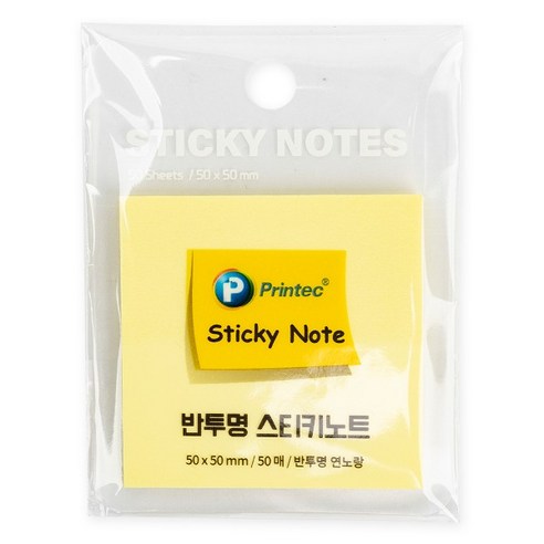 프린텍 반투명 스티키노트 50매CL5050Y, 연노랑, 1개, 1개