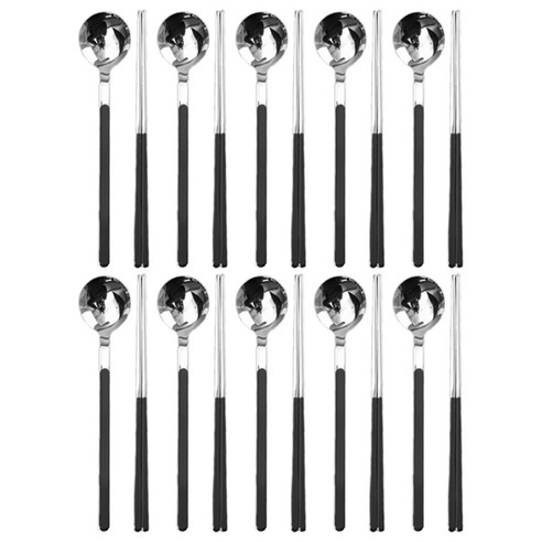 윌리브 국내산 304스텐 히엘 세라믹 수저 10벌 세트, 블랙, 숟가락 10p + 젓가락 10p