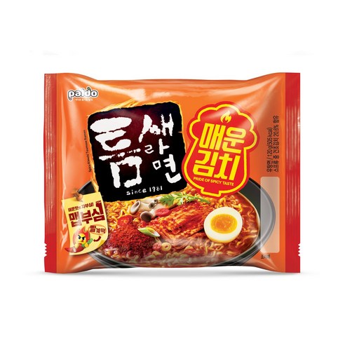 틈새 라면 매운김치 120g 4개, 로켓프레시 배송, 평점 5/5, 아주 매운맛, 기본면