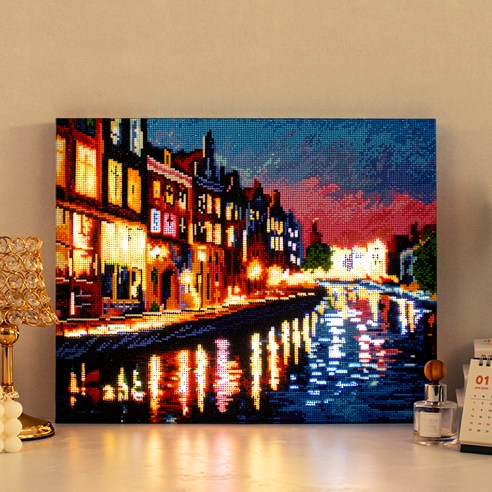 아트조이 DIY LED 캔버스형 보석십자수 40 x 50 cm, 강가의 저녁, 1개