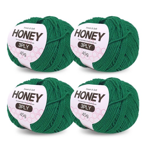 니뜨 허니 3ply 뜨개실 45g x 4p + 무료 도안 세트, 12 초록