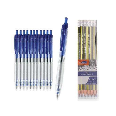 모나미 FX ZETA 펜 0.5 + 스카이글로리 삼각지우개 연필 12p, 청색(모나미 FX ZETA 0.5), 옐로우(스카이글로리 삼각지우개 연필), 1세트