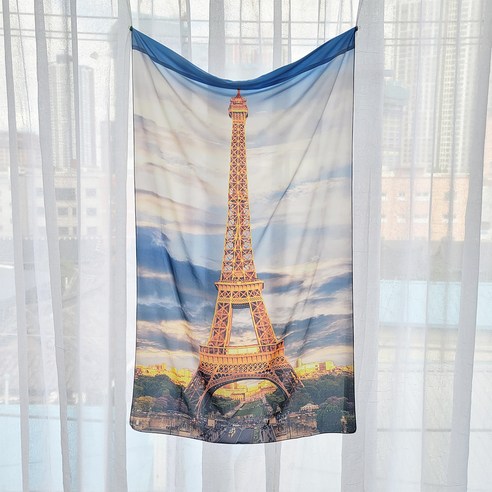 두툼한 쉬폰 패브릭 포스터 커튼 봉집형, 노을진에펠탑