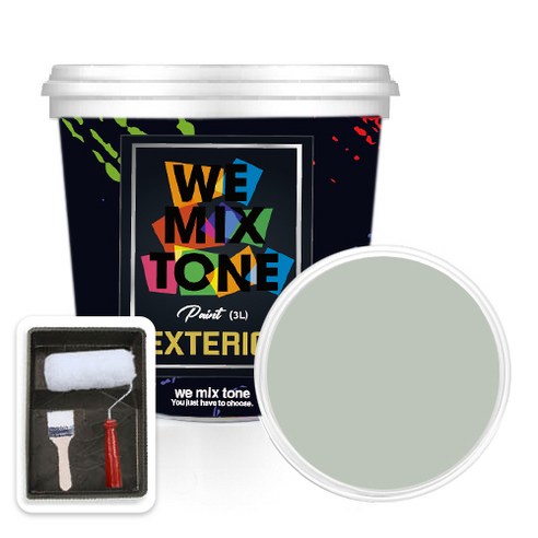 WEMIXTONE 외부용 EXTERIOR 페인트 3L + 붓 + 로울러 + 트레이 세트, WMT0297P01(페인트)
