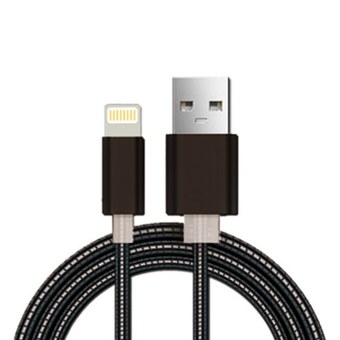 메탈 스테인레스 USB 라이트닝 8핀 고속 충전 케이블, 블랙, 1개