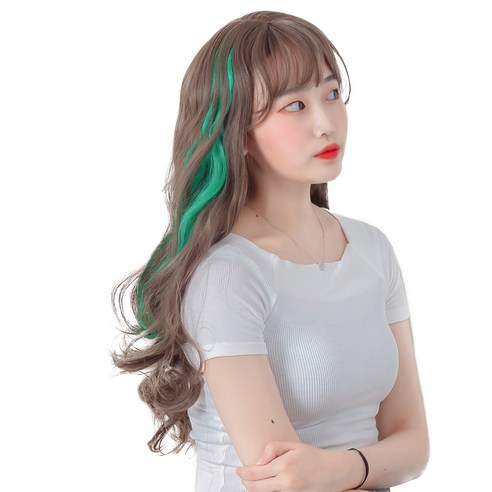 가발위드 단색 웨이브 컬러 포인트 피스 5p + 트윙클 붙임머리 세트, 오즈그린(컬러피스), 랜덤발송(붙임머리), 1세트