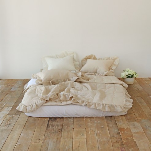 누블 솔리드 에어워싱 시어서커 순면 프릴 여름이불 베개세트