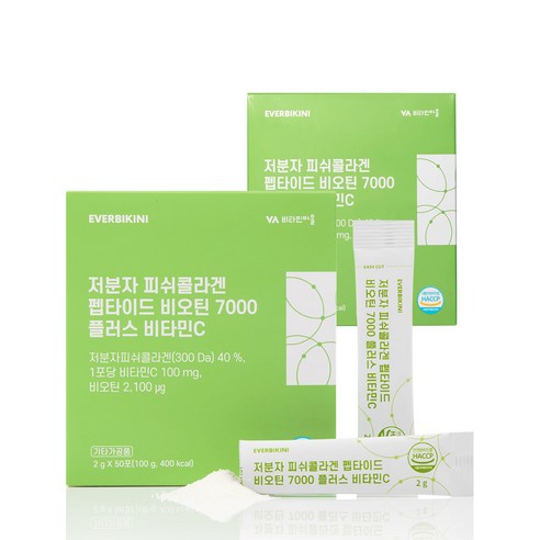 에버비키니 저분자 피쉬콜라겐 펩타이드 비오틴 7000 플러스 비타민C 50p, 100g, 2개