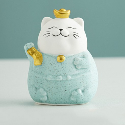 JCP 행운의 부자 고양이 오브제, 블루, 가로 8cm x 높이 9.6cm x 폭 6.2cm