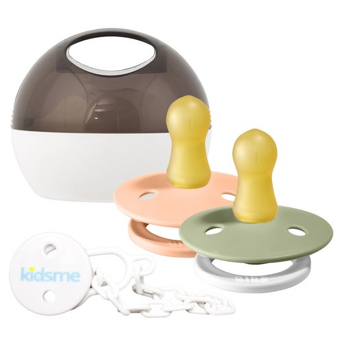 BIBS 컬러 고무 쪽쪽이 2종 + 홀더 세트, 2단계, 세이지나이트, 피치선셋(쪽쪽이), 화이트(홀더)
