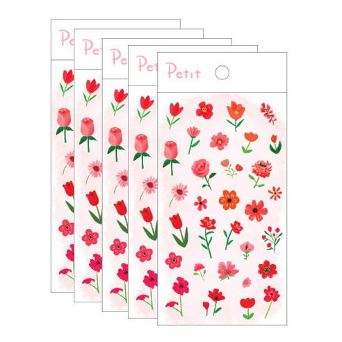 쁘띠팬시 디자인 스티커, 컬러플라워 레드(PD903), 5개