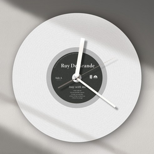 퍼니즈 레코드 무소음 원형 LP 디자인 인테리어 벽시계, 화이트블랙