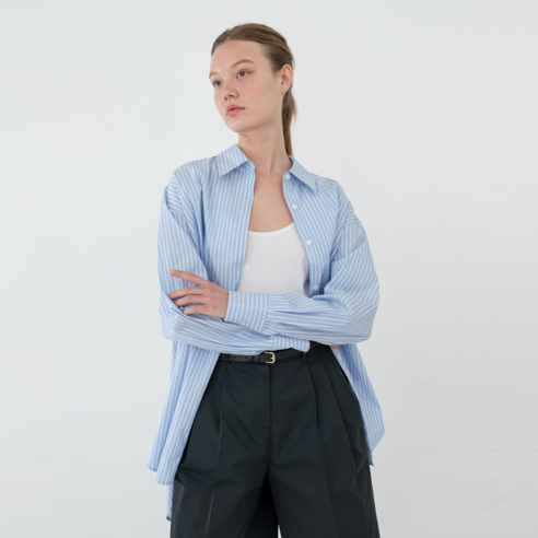 레이디볼륨 여성용 OVERFIT LINEN FABRIC STRIPED 셔츠