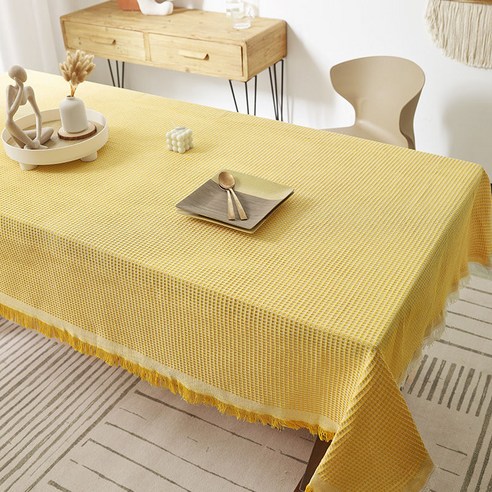 다름이야 와플무늬 파스텔 식탁보, 옐로우, 180 x 260 cm