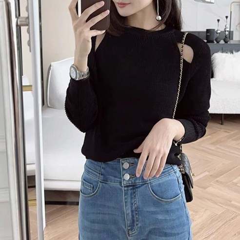 피어니스트 여성용 풀오버 긴팔 짧은 스웨터 니트