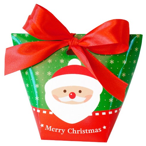 도나앤데코 디브 크리스마스 사다리꼴 포장상자 산타 + 레드리본 + 투명 스티커 2cm, 혼합색상, 10세트