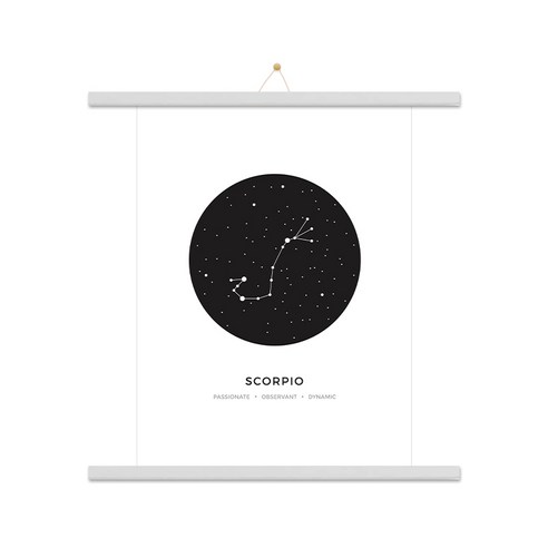 우드 족자 + 인테리어 전갈자리 포스터 + 끈 랜덤발송 세트, 화이트