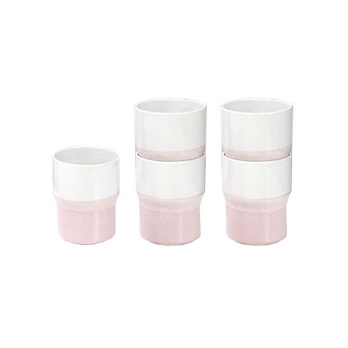 오체어스 쌓아지는 도자기 물컵 230ml, 투톤핑크, 5개