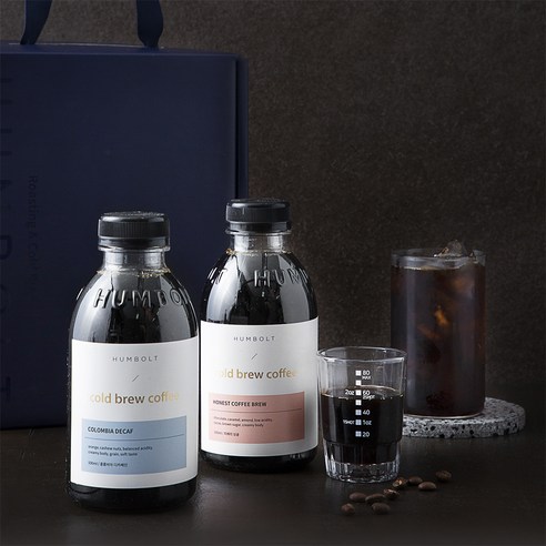 훔볼트 프리미엄 콜드브루 원액 피베리 싱글 500ml + 콜롬비아 디카페인 싱글 500ml + 샷잔 선물세트 1호, 1L, 1세트