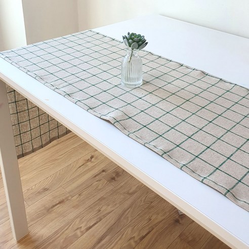 대지두마리 테이블러너, 32 x 180 cm, 빈티지 그린체크