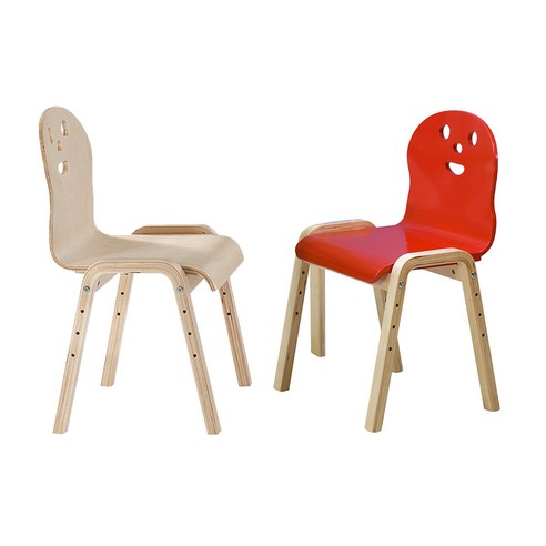토리 원목 높이조절 어린이 신형 의자 2p, 빨강, 내추럴