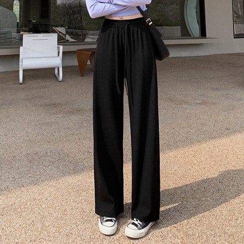 오티온 여성용 라이트 롱 와이드 밴딩 팬츠