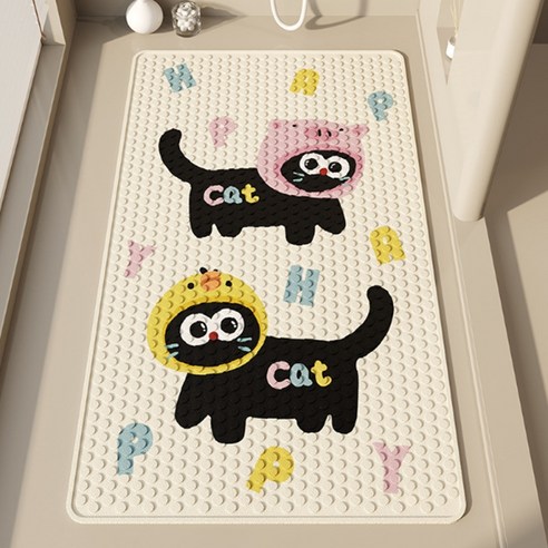 데이소이 귀여운 디자인 흡착 욕실 욕조 매트 70 x 40 cm, 04 고양이 2마리, 1개