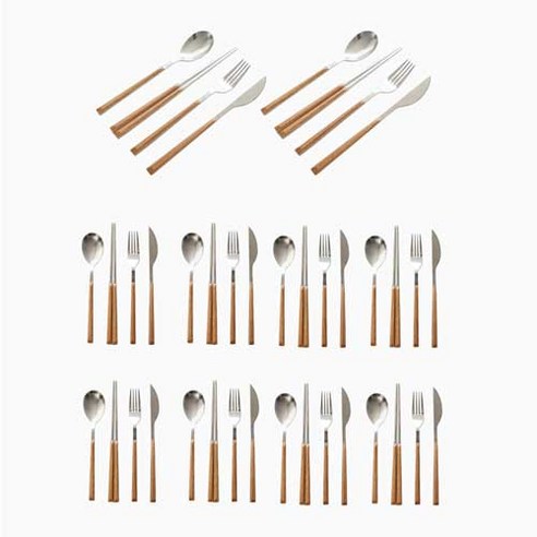 메나르 델보브 커트러리 10인 40p 세트, 브라운, 숟가락 10p + 젓가락 10p + 포크 10p + 나이프 10p