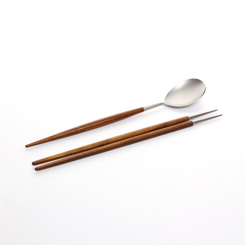 칸타타 옻칠 우드 수저 세트, 브라운, 숟가락 + 젓가락