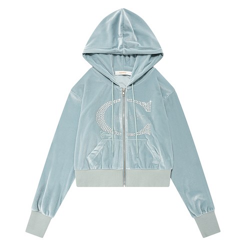 큐리티 C LOGO RHINESTONE HOODIE ZIP UP