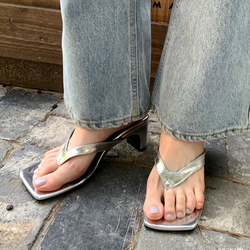 라블 여성용 스퀘어토 슬리퍼형 힐 샌들 7cm