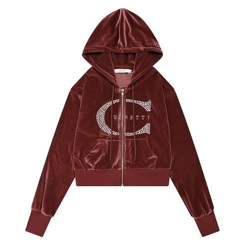 큐리티 C LOGO RHINESTONE HOODIE ZIP UP