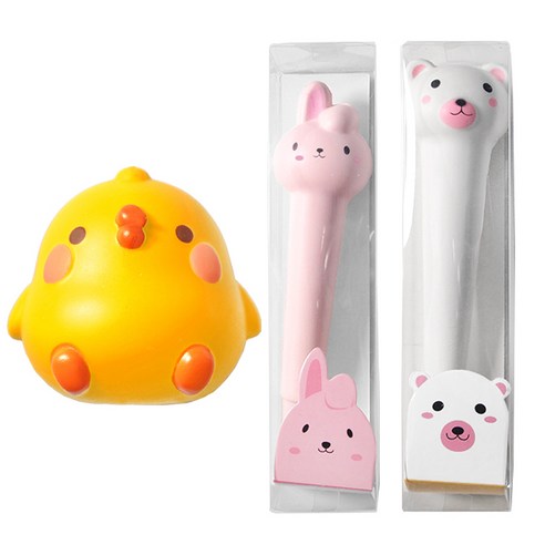귀염 몰랑 스퀴시 + 스퀴시 중성펜 2p 세트, 피우피우(스퀴시), 랜덤발송(중성펜), 1세트