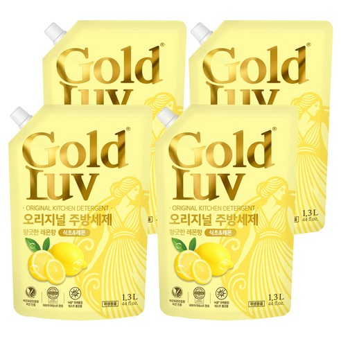 골드럽 오리지널 식초 레몬 주방세제 레몬향 리필, 4개, 1.3L