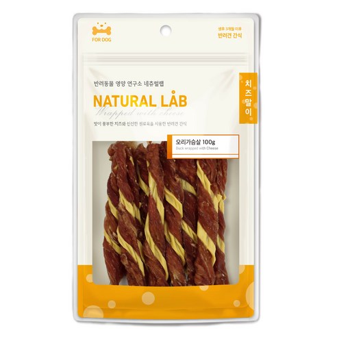 네츄럴랩 강아지 치즈말이 간식, 오리가슴살, 100g, 1개
