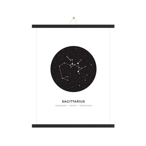 인테리어 별자리 궁수자리 포스터 + 우드족자 세트, 블랙우드, 랜덤발송(끈)