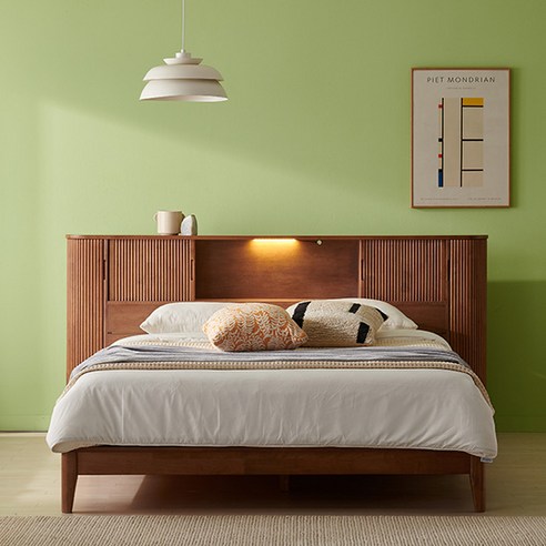 잉글랜더 웨스트 원목 템바보드 LED 통깔판 침대 방문설치, 월넛