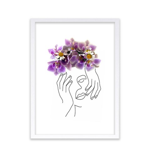 인테리어 포스터 꽃과여인 A + 우드액자 세트, 화이트